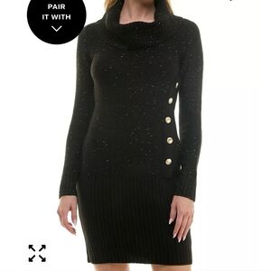 BCX Turtle-Neck Button-Detailing Sweater Dress Sz XS NWT Cozy Cocktail